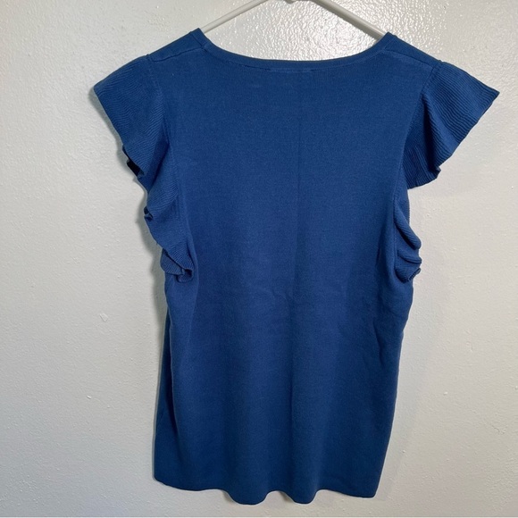 T Tahari Flutter Sleeve Sweater Knit Top Blue L - Picture 6 of 12